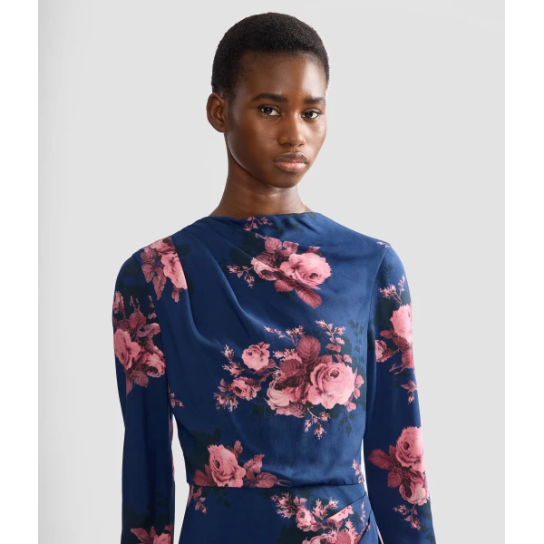 Erdem Floral Cady Long Sleeve Draped Midi Dress, view 5