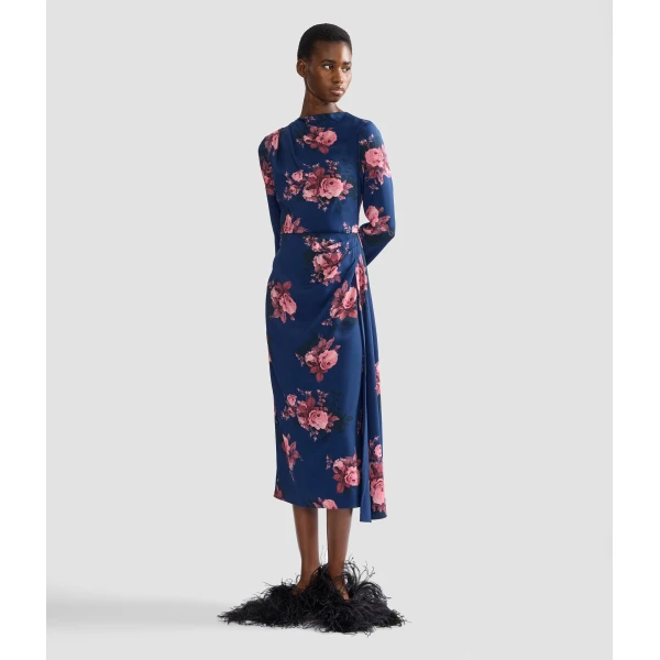 Erdem Floral Cady Long Sleeve Draped Midi Dress, view 6