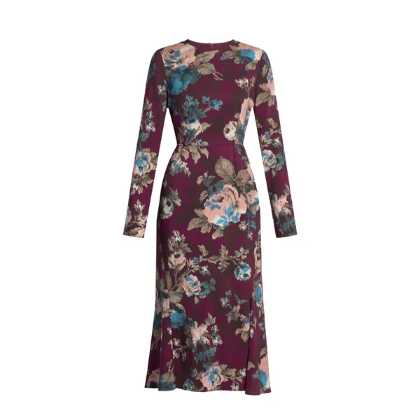 Floral Cady Long Sleeve Midi Dress