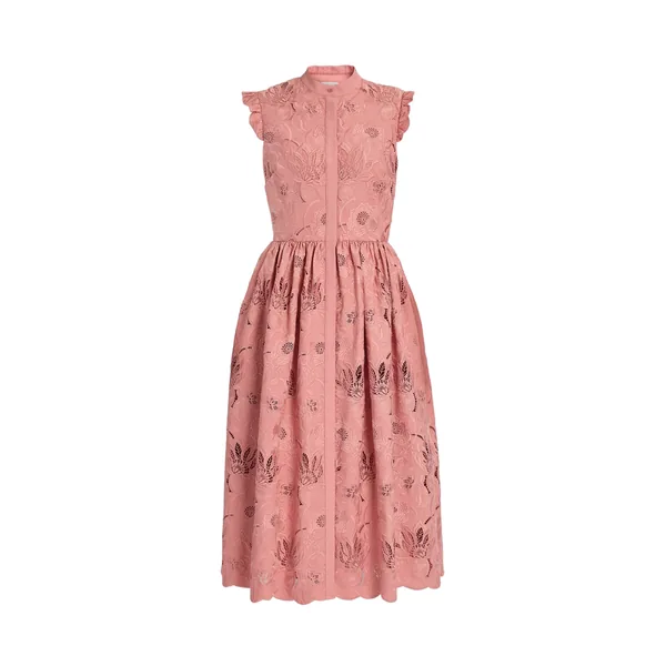 Floral Cotton Cutwork Sleeveless Midi Dress