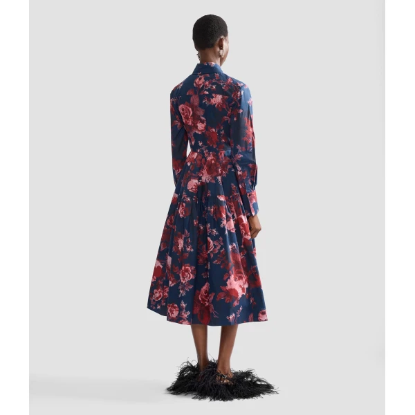 Erdem Floral Cotton Draped Long Sleeve Shirt Dress, view 2