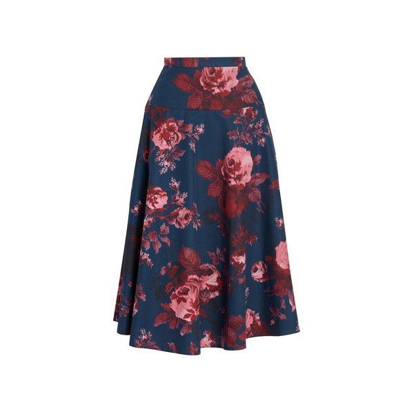 Erdem Floral Cotton Poplin A-Line Midi Skirt