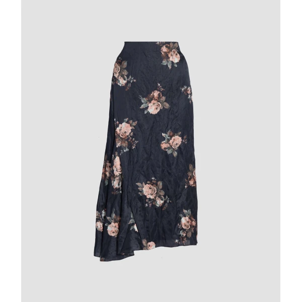 Erdem Floral Crushed Satin Draped Midi Skirt