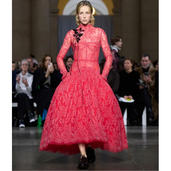 Erdem Floral Lace Tulle Long Sleeve Midi Dress, view 2