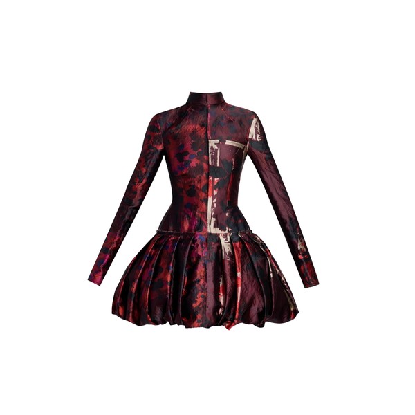 Erdem Floral Print Textured Satin Long Sleeve Dress