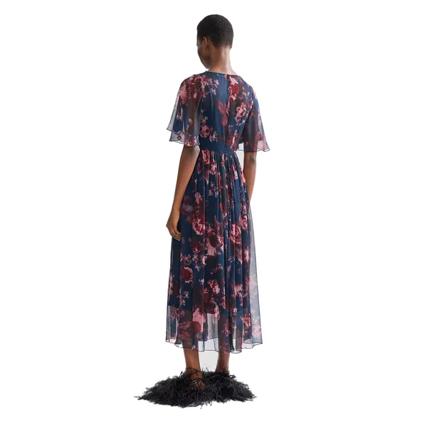 Erdem Floral Silk Creponne Short Sleeve Midi Dress, view 2