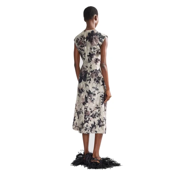 Erdem Floral Textured Satin Draped Midi Dress, view 2