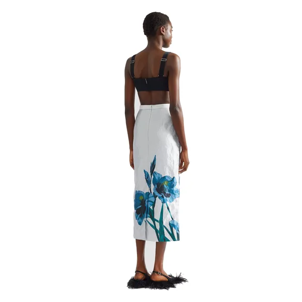 Erdem Floral Textured Satin Midi Pencil Skirt, view 2