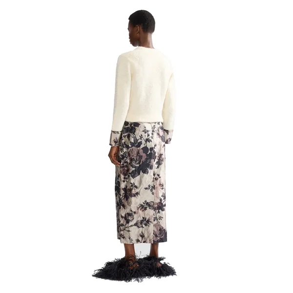 Erdem Floral Textured Satin Pencil Midi Skirt, view 3