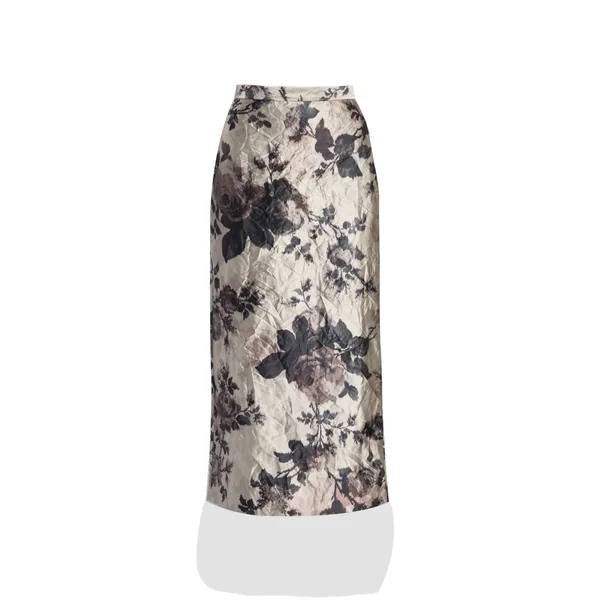 Erdem Floral Textured Satin Pencil Midi Skirt