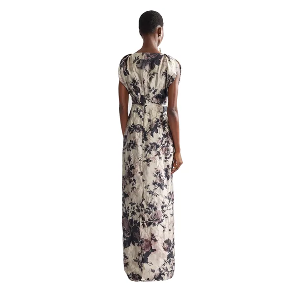 Erdem Floral Textured Satin Short Sleeve Gown, view 2