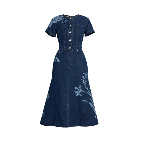 Indigo Denim Short Sleeve Midi Dress