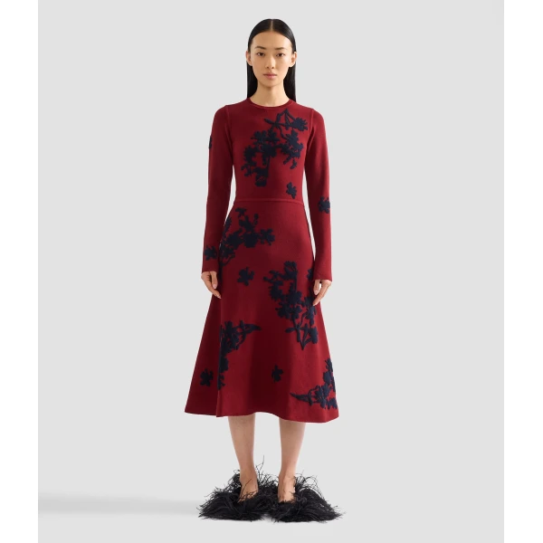 Erdem Jacquard Long Sleeve Midi Knit Dress - Dresses - British Romantic Luxury at Coveti