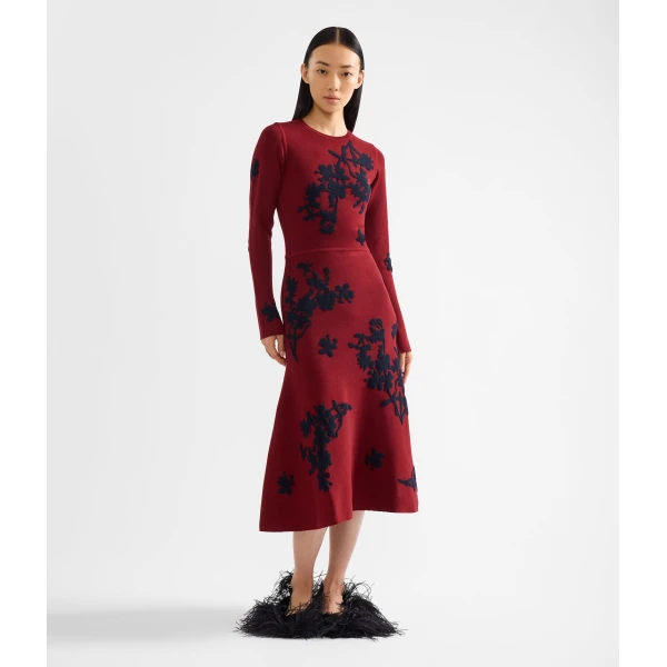 Erdem Jacquard Long Sleeve Midi Knit Dress - Dresses - British Romantic Luxury at Coveti