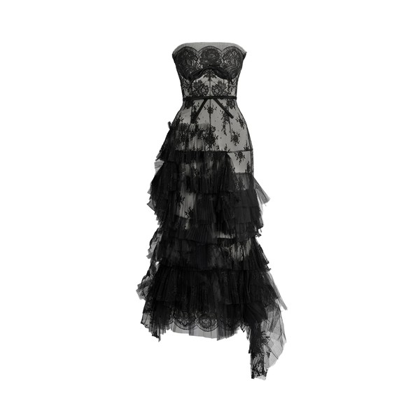 Erdem Pleated Lace Bustier Midi Dress