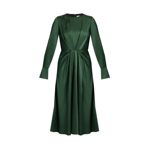 Satin Seersucker Draped Midi Dress