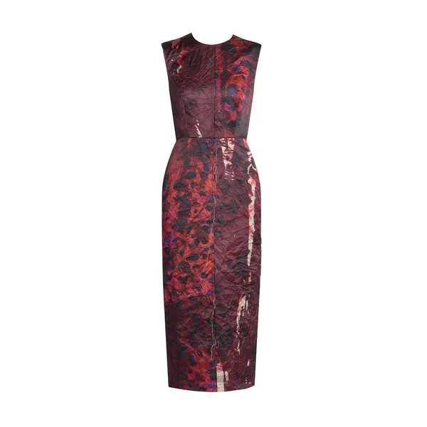 Textured Satin Sleeveless Midi Dress