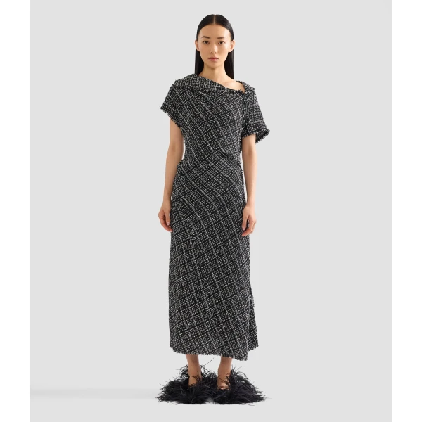 Erdem Tweed Asymmetric Midi Dress, view 3