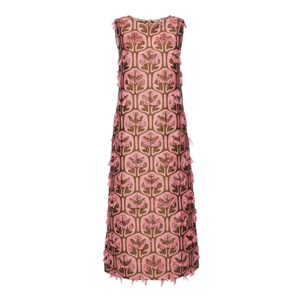 Column Dress in Grove Kaki/Pink