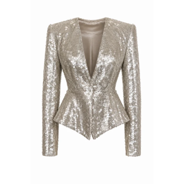 Fitted Tailored Blazer in Silver Sequin