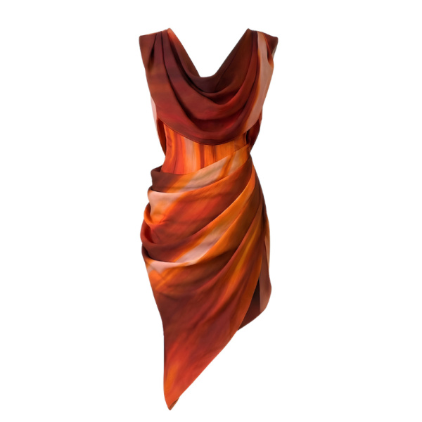 LaQuan Smith Knee Length Dress with Open Back and Corset Detail in Sunset Ombre