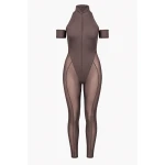 LaQuan Smith Mock Neck Capri Jumpsuit in Chocolate