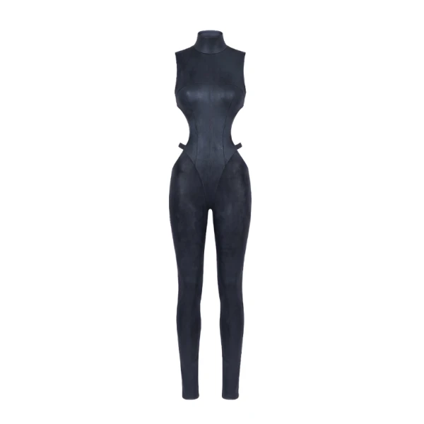 Mock Neck Jumpsuit with Cutout Detail in Navy