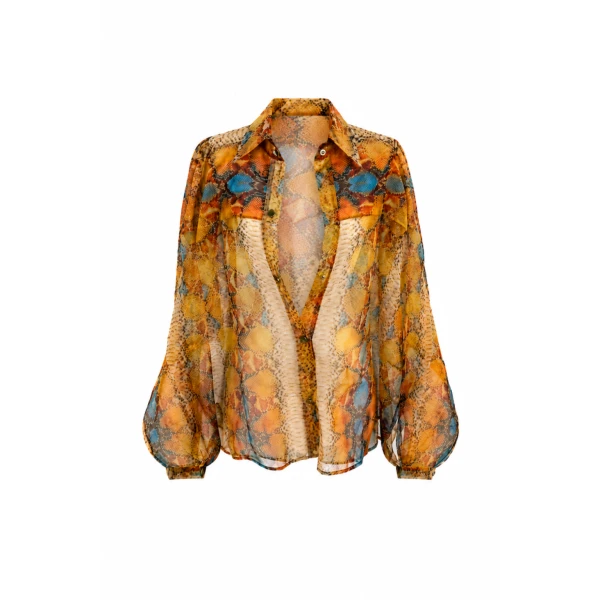 Oversized Boyfriend Shirt in Amber Python