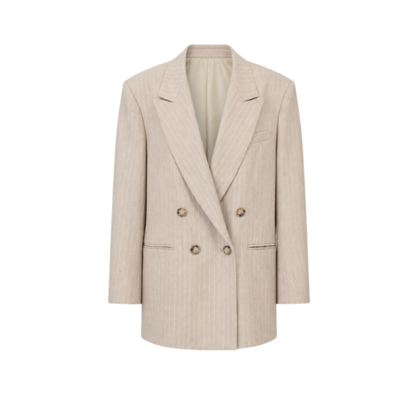LaQuan Smith Tailored Double Breasted Jacket in Champagne Pinstripe