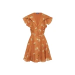Isla Mini Dress in Lily Print in Ochre