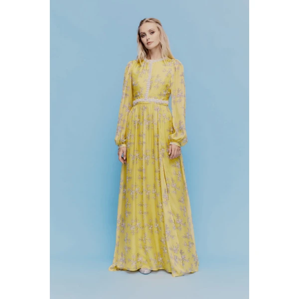Macgraw Baroque Dress in mustard floral, view 2