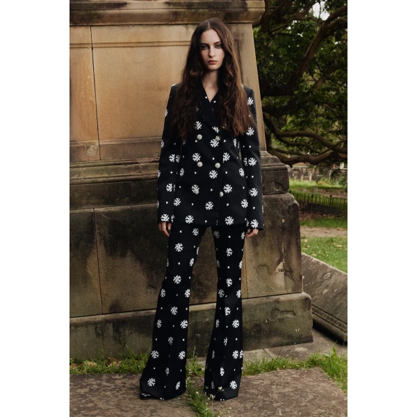 Macgraw Circa 72 Trouser in Black & White Floral Embroidery, view 2
