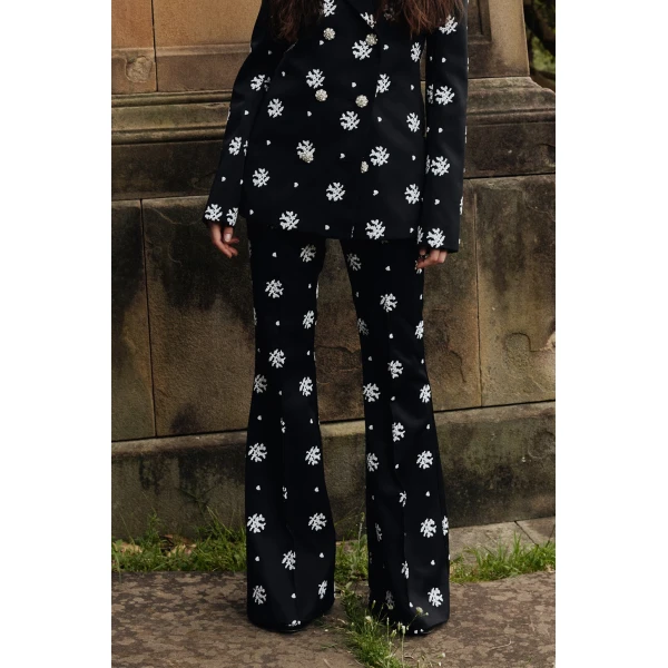 Macgraw Circa 72 Trouser in Black & White Floral Embroidery, view 3