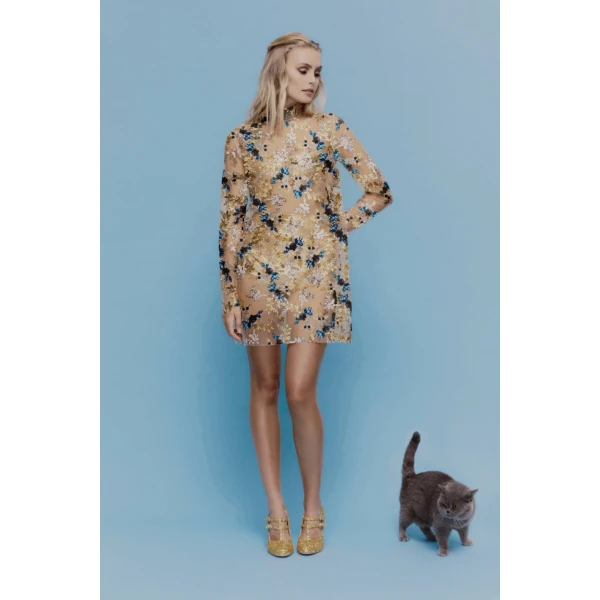 Macgraw Daisy Chain Dress in blue and gold floral, view 2