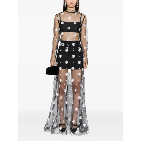 Macgraw Dorothea Top in Black and white floral embroidery, view 6