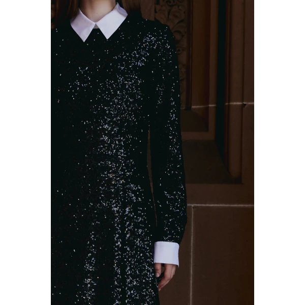 Macgraw Neo Gothic Dress in Black Sequin, view 4