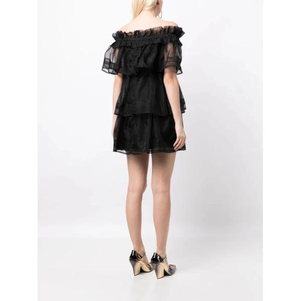 Macgraw Petal off-shoulder Dress in Black, view 6