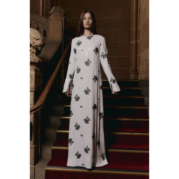 Macgraw Poetry Gown in white and black floral sequin, view 3