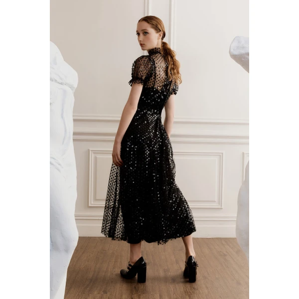 Macgraw Porcelain Dress in Black Sequin, view 3