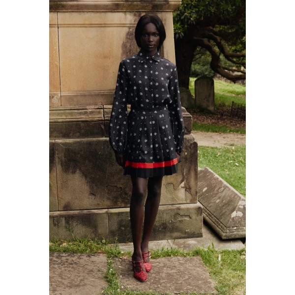 Macgraw Scholarship Skirt in Black and White Floral, view 3