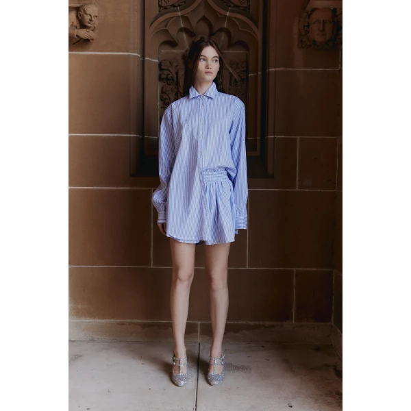 Macgraw Truth Shirt in blue stripe with diamanté, view 3