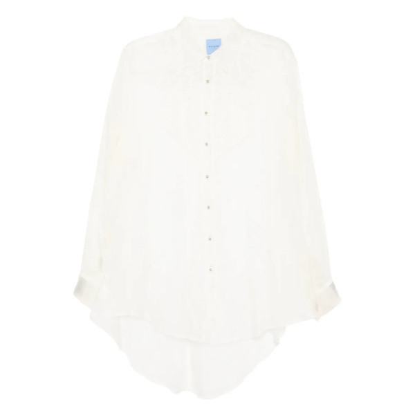Macgraw Tuxedo Sheer Blouse in Ivory Silk organza
