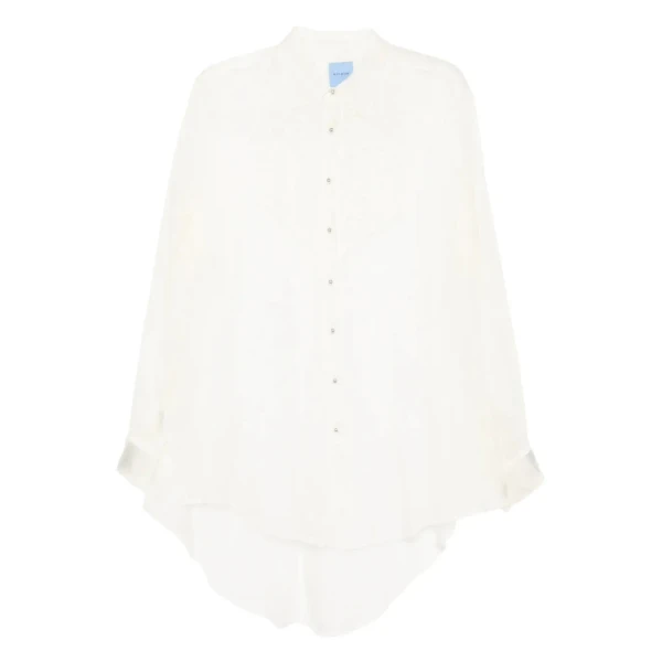 Tuxedo Sheer Blouse in Ivory Silk organza
