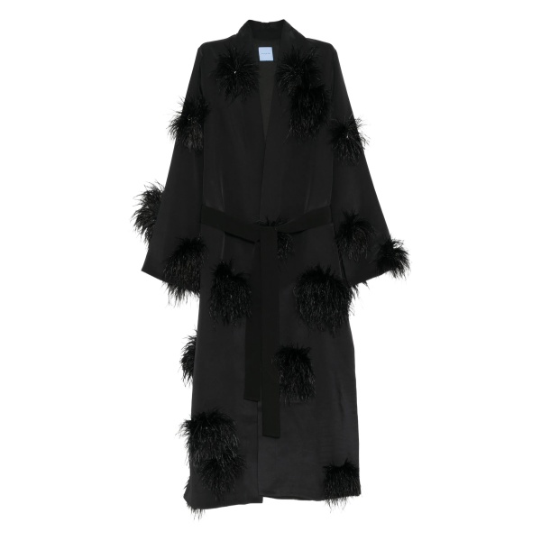 Macgraw Verger Robe in Black with feather appliqué