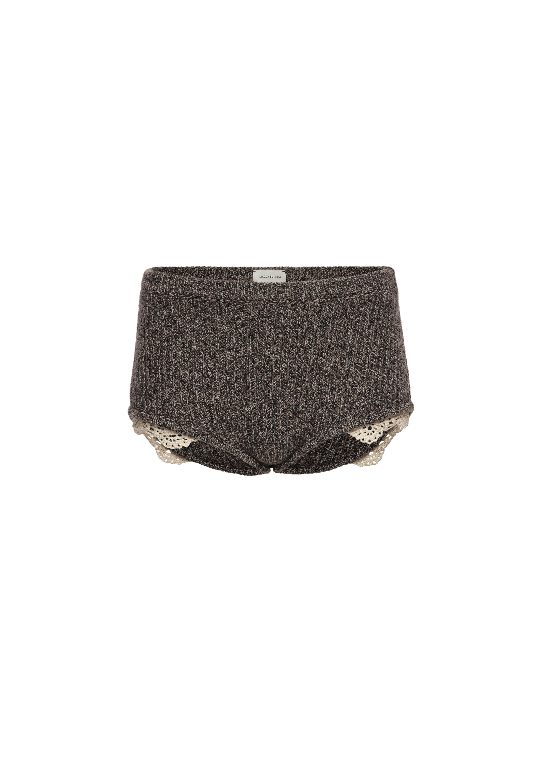 Magda Butrym Cashmere crochet-trim shorts in black | Shorts at Coveti Magda Butrym Cashmere crochet-trim shorts in black