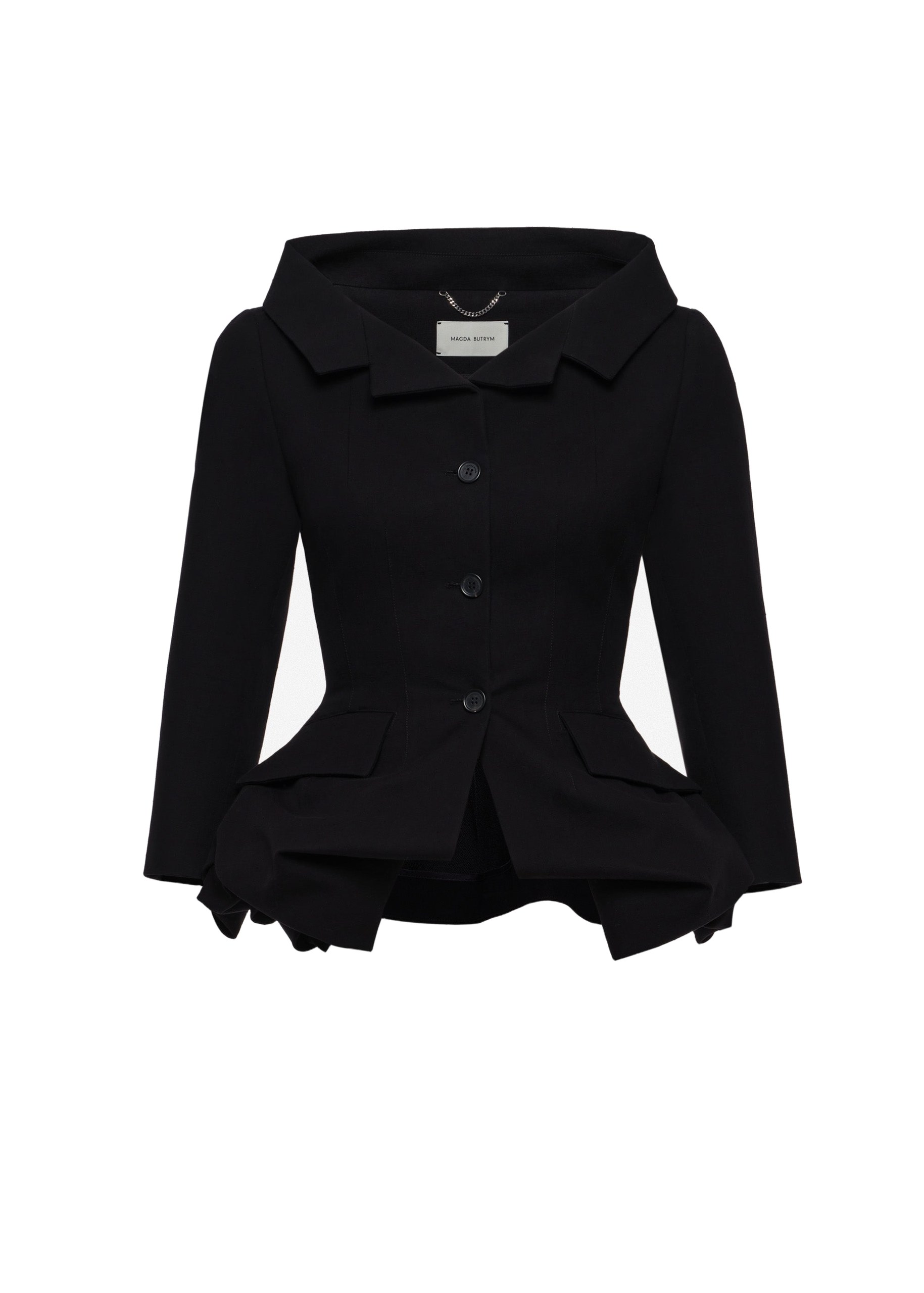 Magda Butrym Cotton blazer with rose peplum in black | Coveti Magda Butrym Cotton blazer with rose peplum in black