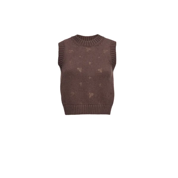 Magda Butrym Cotton turtleneck vest with embroidered roses in brown