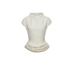Magda Butrym Fitted draped blouse with stand collar in cream | Coveti Magda Butrym Fitted draped blouse with stand collar in cream