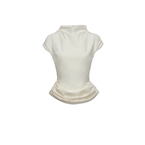 Magda Butrym Fitted draped blouse with stand collar in cream