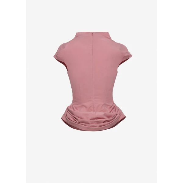 Magda Butrym Fitted draped blouse with stand collar in pink, view 2